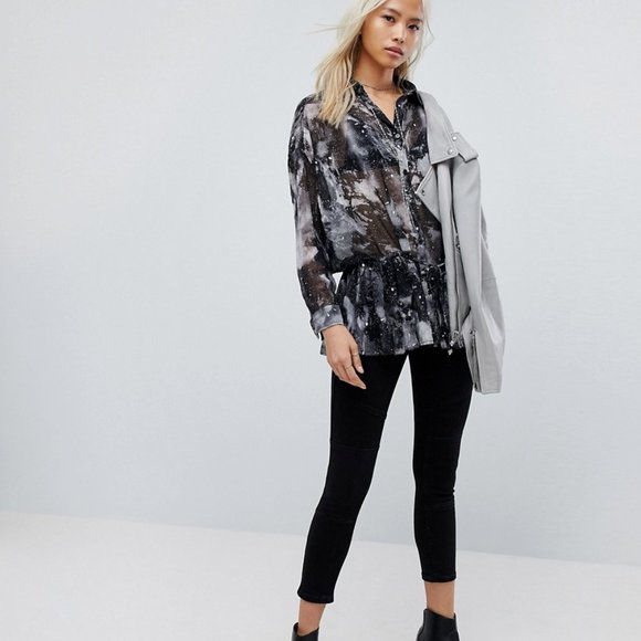 religion Gray Oversize Shirt In Star Print - Picture 5 of 8